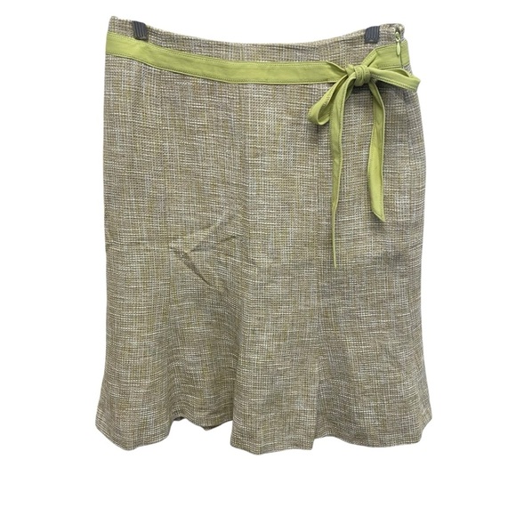 Ann Taylor Linen Cotton Blend Fit and Flare Beige yellow Tweed Skirt size 4 - Picture 1 of 9